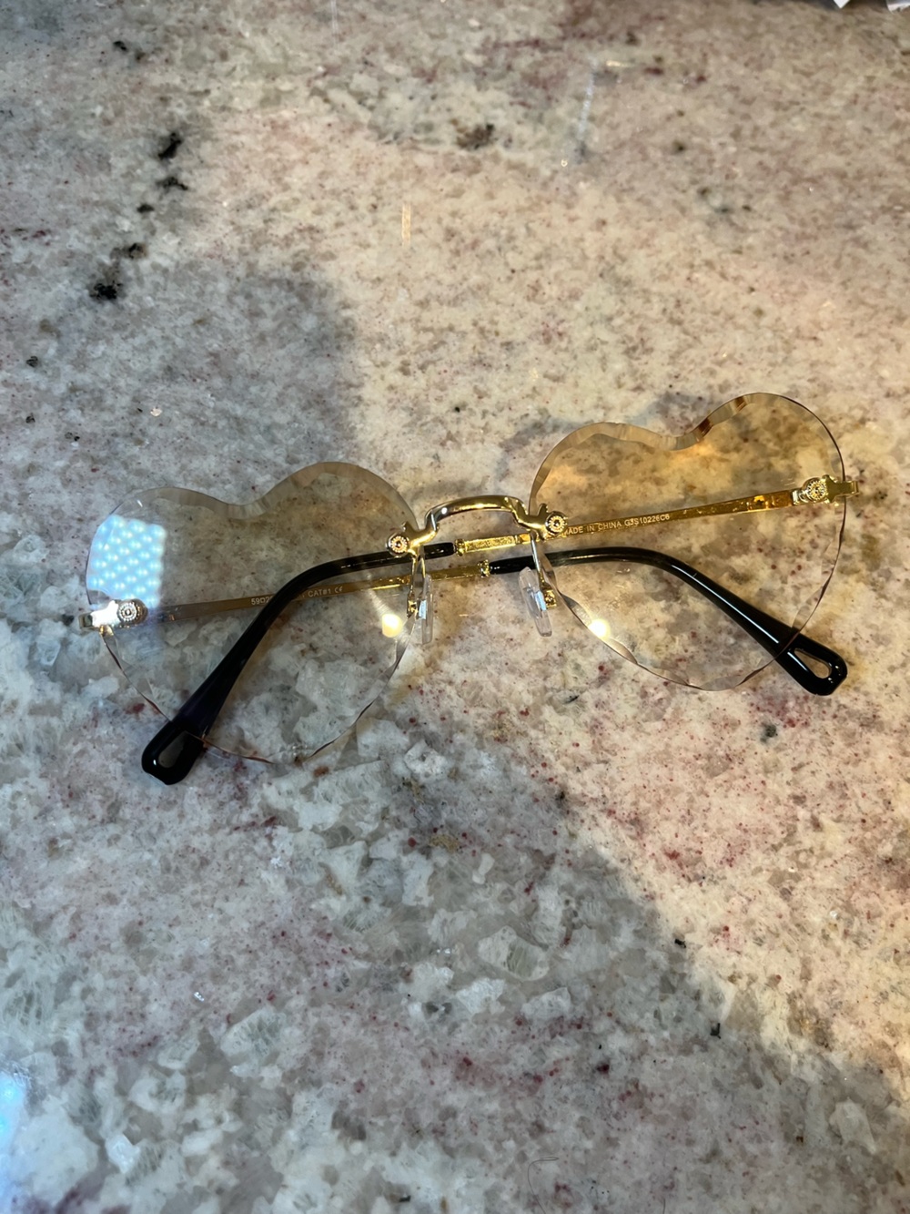 Rimless Scalloped Sunglasses - Black & Gold